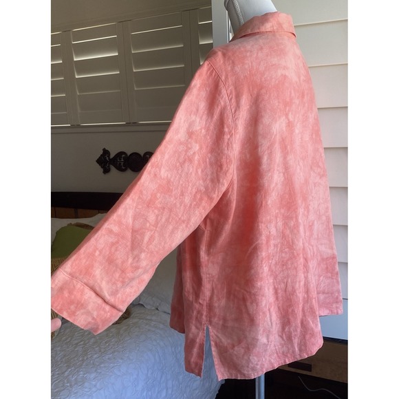 French Laundry Plus 1X‎ Linen top 3/4 sleeve button front collared  beachy Coral - Picture 4 of 8